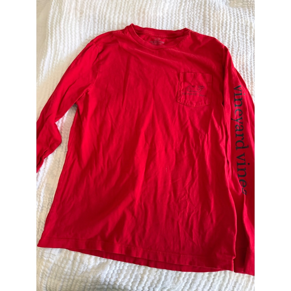 Vineyard Vines Kids Red Long Sleeve Pocket Whale Graphic‎ T-Shirt Medium 12-14